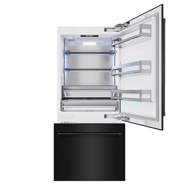 ZLINE 36 in. 19.8 cu. ft. Built-In Bottom Freezer Refrigerator with Water Dispenser and Ice Maker in Black Stainless Steel (RBIT-BS-36)