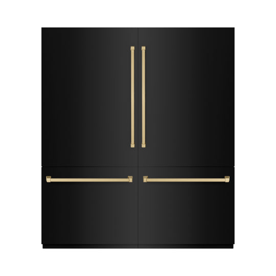 ZLINE Autograph Edition 72 in. 39.6 cu. ft. French Door Built-In Bottom Freezer Refrigerator with Water Dispensers and Ice Makers in Black Stainless Steel and Champagne Bronze Accents (RBITZ-BS-72-CB)