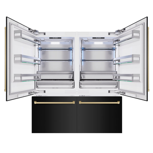 ZLINE Autograph Edition 72 in. 39.6 cu. ft. French Door Built-In Bottom Freezer Refrigerator with Water Dispensers and Ice Makers in Black Stainless Steel and Champagne Bronze Accents (RBITZ-BS-72-CB)