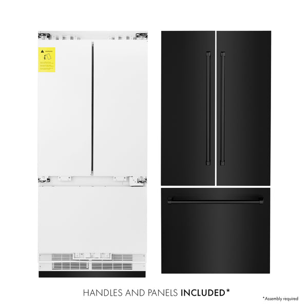 ZLINE 36 in. 19.6 cu. ft. French Door Built-In Bottom Freezer Refrigerator with Water Dispenser and Ice Maker in Black Stainless Steel (RBIV-BS-36)