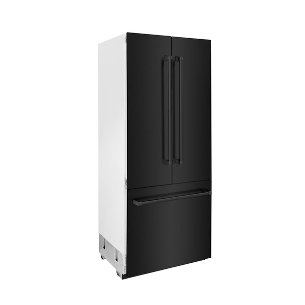 ZLINE 36 in. 19.6 cu. ft. French Door Built-In Bottom Freezer Refrigerator with Water Dispenser and Ice Maker in Black Stainless Steel (RBIV-BS-36)