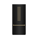 ZLINE Autograph Edition 36 in. 19.6 cu. ft. French Door Built-In Bottom Freezer Refrigerator with Water Dispenser and Ice Maker in Black Stainless Steel with Stainless Steel Interior and Champagne Bronze Accents (SRBIVZ-BS-36-CB)