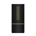 ZLINE Autograph Edition 36 in. 19.6 cu. ft. French Door Built-In Bottom Freezer Refrigerator with Water Dispenser and Ice Maker in Black Stainless Steel with Stainless Steel Interior and Polished Gold Accents (SRBIVZ-BS-36-G)