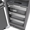 ZLINE Autograph Edition 18 in. 8.6 cu. ft. Left Hinge Column Freezer in White Matte with Graphite Gray Interior and Champagne Bronze Accents (RCFVLZ-WM-18-CB) close-up detail, drawers.