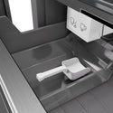 ZLINE Autograph Edition 18 in. 8.6 cu. ft. Left Hinge Column Freezer in White Matte with Graphite Gray Interior and Champagne Bronze Accents (RCFVLZ-WM-18-CB) close-up detail, internal ice maker and scoop.