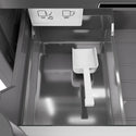 ZLINE Autograph Edition 18 in. 8.6 cu. ft. Left Hinge Column Freezer in White Matte with Graphite Gray Interior and Champagne Bronze Accents (RCFVLZ-WM-18-CB) close-up detail, internal ice maker and scoop.