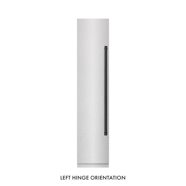 ZLINE Autograph Edition 18 in. 8.6 cu. ft. Left Hinge Column Freezer in White Matte with Graphite Gray Interior and Champagne Bronze Accents (RCFVLZ-WM-18-CB) front, closed.