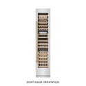 ZLINE Autograph Edition 18 in. 9.0 cu. ft. Triple Zone 68 Bottle Right Hinge Column Wine Cooler in Satin Stainless Steel with Polished Gold Accents (RCWVRZ-SN-18-G) front, closed.