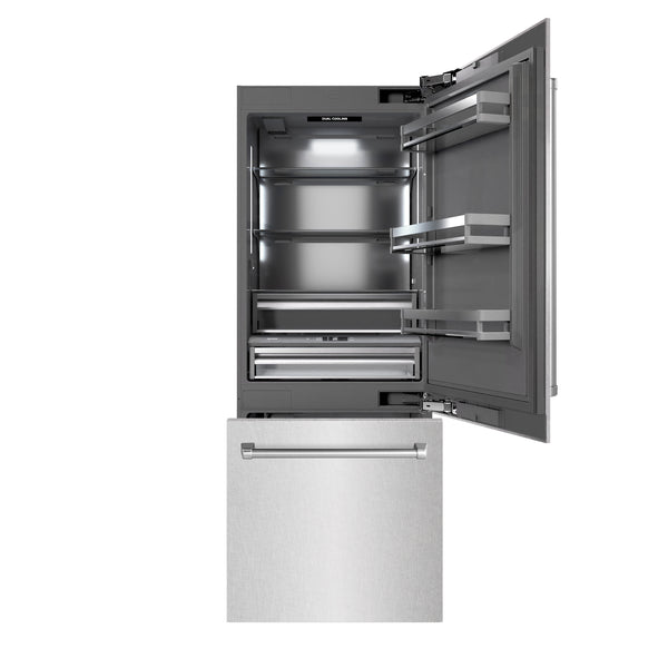 ZLINE 30 in. 16.1 cu. ft. Built-In Bottom Freezer Refrigerator with Water Dispenser and Ice Maker in Satin Stainless Steel with Graphite Gray Interior (GRBIV-SN-30)