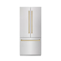 ZLINE Autograph Edition 36 in. 19.6 cu. ft. French Door Built-In Bottom Freezer Refrigerator with Water Dispenser and Ice Maker in Satin Stainless Steel with Graphite Gray Interior and Champagne Bronze Accents (GRBIVZ-SN-36-CB)