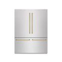 ZLINE Autograph Edition 60 in. 32.2 cu. ft. French Door Built-In Bottom Freezer Refrigerator with Water Dispenser and Ice Maker in Satin Stainless Steel with Graphite Gray Interior and Champagne Bronze Accents (GRBIVZ-SN-60-CB)
