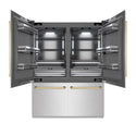 ZLINE Autograph Edition 60 in. 32.2 cu. ft. French Door Built-In Bottom Freezer Refrigerator with Water Dispenser and Ice Maker in Satin Stainless Steel with Graphite Gray Interior and Polished Gold Accents (GRBIVZ-SN-60-G)