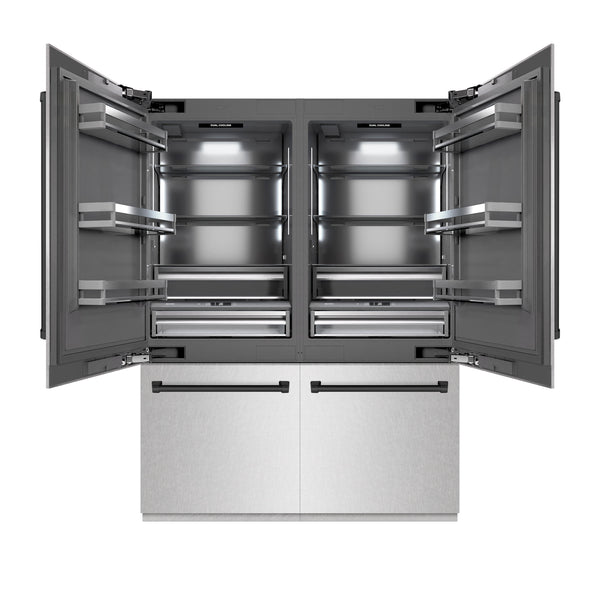 ZLINE Autograph Edition 60 in. 32.2 cu. ft. French Door Built-In Bottom Freezer Refrigerator with Water Dispenser and Ice Maker in Satin Stainless Steel with Graphite Gray Interior and Matte Black Accents (GRBIVZ-SN-60-MB)