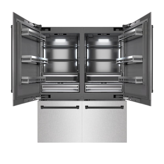 ZLINE Autograph Edition 60 in. 32.2 cu. ft. French Door Built-In Bottom Freezer Refrigerator with Water Dispenser and Ice Maker in Satin Stainless Steel with Graphite Gray Interior and Matte Black Accents (GRBIVZ-SN-60-MB)