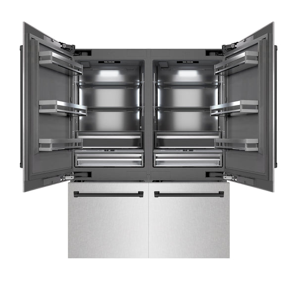 ZLINE Autograph Edition 60 in. 32.2 cu. ft. French Door Built-In Bottom Freezer Refrigerator with Water Dispenser and Ice Maker in Satin Stainless Steel with Graphite Gray Interior and Matte Black Accents (GRBIVZ-SN-60-MB)