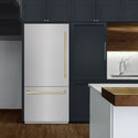 ZLINE Autograph Edition 36 in. 19.8 cu. ft. Built-In Bottom Freezer Refrigerator with Water Dispenser and Ice Maker in DuraSnow® Stainless Steel and Champagne Bronze Accents (RBITZ-SN-36-CB)