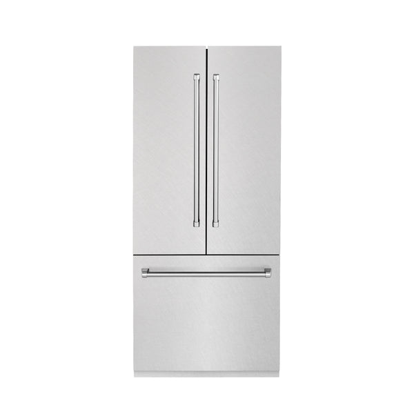 ZLINE 36 in. 19.6 cu. ft. French Door Built-In Bottom Freezer Refrigerator with Water Dispenser and Ice Maker in DuraSnow® Stainless Steel (RBIV-SN-36)