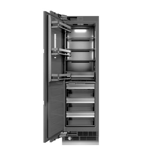 ZLINE 24 in. 12.4 cu. ft. Panel Ready Column Freezer with Graphite Gray Interior (RBCFV-24) front, open.