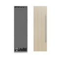 ZLINE 24 in. 12.4 cu. ft. Panel Ready Column Freezer with Graphite Gray Interior (RBCFV-24) front, next to custom panels and handles.