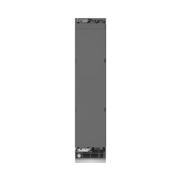ZLINE Autograph Edition 18 in. 8.6 cu. ft. Panel Ready Left Hinge Column Freezer with Graphite Gray Interior and Polished Gold Accents (RBCFVLZ-18-G) front, closed.