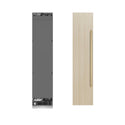 ZLINE Autograph Edition 18 in. 8.6 cu. ft. Panel Ready Left Hinge Column Freezer with Graphite Gray Interior and Polished Gold Accents (RBCFVLZ-18-G) front, next to custom panels and handles.