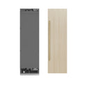 ZLINE Autograph Edition 24 in. 12.5 cu. ft. Panel Ready Column Refrigerator with Graphite Gray Interior and Champagne Bronze Accents (RBCRVZ-24-CB) front, closed, next to custom panel with handle attached.
