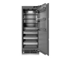 ZLINE Autograph Edition 30 in. 16.7 cu. ft. Panel Ready Column Refrigerator with Graphite Gray Interior and Matte Black Accents (RBCRVZ-30-MB) front, open.