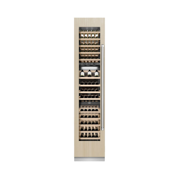 ZLINE 18 in. 9.0 cu. ft. Triple Zone 68 Bottle Panel Ready Left Hinge Column Wine Cooler (RBCWVL-18) front, closed, with custom panel.