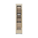 ZLINE Autograph Edition 18 in. 9.0 cu. ft. Triple Zone 68 Bottle Panel Ready Left Hinge Column Wine Cooler with Polished Gold Accents (RBCWVLZ-18-G) front, closed, with custom panel.
