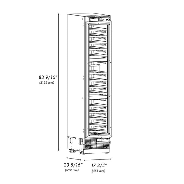 ZLINE Autograph Edition 18 in. 9.0 cu. ft. Triple Zone 68 Bottle Panel Ready Left Hinge Column Wine Cooler with Matte Black Accents (RBCWVLZ-18-MB)