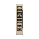 ZLINE Autograph Edition 18 in. 9.0 cu. ft. Triple Zone 68 Bottle Panel Ready Left Hinge Column Wine Cooler with Matte Black Accents (RBCWVLZ-18-MB) front, closed, with custom panel.