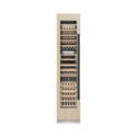 ZLINE Autograph Edition 18 in. 9.0 cu. ft. Triple Zone 68 Bottle Panel Ready Left Hinge Column Wine Cooler with Matte Black Accents (RBCWVLZ-18-MB) front, closed, with custom panel.