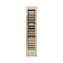 ZLINE Autograph Edition 18 in. 9.0 cu. ft. Triple Zone 68 Bottle Panel Ready Right Hinge Column Wine Cooler with Champagne Bronze Accents (RBCWVRZ-18-CB) front, closed, with custom panel.