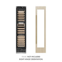 ZLINE Autograph Edition 18 in. 9.0 cu. ft. Triple Zone 68 Bottle Panel Ready Right Hinge Column Wine Cooler with Champagne Bronze Accents (RBCWVRZ-18-CB) front, closed, next to custom panel. Text: Panel not included. Right hinge orientation.
