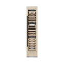 ZLINE Autograph Edition 18 in. 9.0 cu. ft. Triple Zone 68 Bottle Panel Ready Right Hinge Column Wine Cooler with Matte Black Accents (RBCWVRZ-18-MB) front, closed, with custom panel.