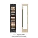 ZLINE Autograph Edition 18 in. 9.0 cu. ft. Triple Zone 68 Bottle Panel Ready Right Hinge Column Wine Cooler with Matte Black Accents (RBCWVRZ-18-MB) front, closed, next to custom panel. Text: Panel not included. Right hinge orientation.