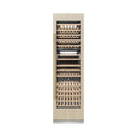 ZLINE Autograph Edition 24 in. 12.4 cu. ft. Triple Zone 100 Bottle Panel Ready Column Wine Cooler with Champagne Bronze Accents (RBCWVZ-24-CB) front, closed, with custom panel.