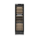 ZLINE Autograph Edition 24 in. 12.4 cu. ft. Triple Zone 100 Bottle Panel Ready Column Wine Cooler with Champagne Bronze Accents (RBCWVZ-24-CB) front, closed, with wine on racks.