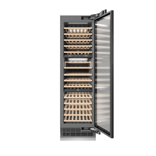 ZLINE Autograph Edition 24 in. 12.4 cu. ft. Triple Zone 100 Bottle Panel Ready Column Wine Cooler with Matte Black Accents (RBCWVZ-24-MB)