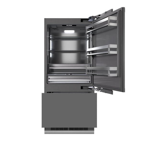 ZLINE 36 in. 19.8 cu. ft. Panel Ready Built-In Bottom Freezer Refrigerator with Water Dispenser and Ice Maker with Graphite Gray Interior, Open Box-Great Condition