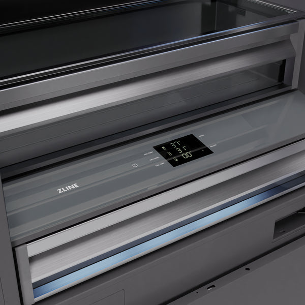 ZLINE Autograph Edition 36 in. 19.8 cu. ft. Panel Ready Built-In Bottom Freezer Refrigerator with Water Dispenser and Ice Maker with Graphite Gray Interior and Champagne Bronze Accents (GRBITZ-36-CB)