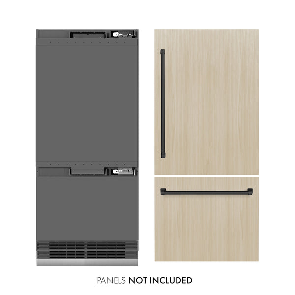 ZLINE Autograph Edition 36 in. 19.8 cu. ft. Panel Ready Built-In Bottom Freezer Refrigerator with Water Dispenser and Ice Maker with Graphite Gray Interior and Matte Black Accents (GRBITZ-36-MB)