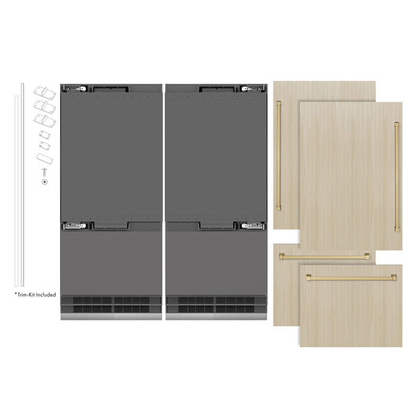 ZLINE Autograph Edition 72 in. 39.6 cu. ft. Panel Ready French Door Built-In Bottom Freezer Refrigerator with Water Dispensers and Ice Makers with Graphite Gray Interior and Champagne Bronze Accents (GRBITZ-72-CB)