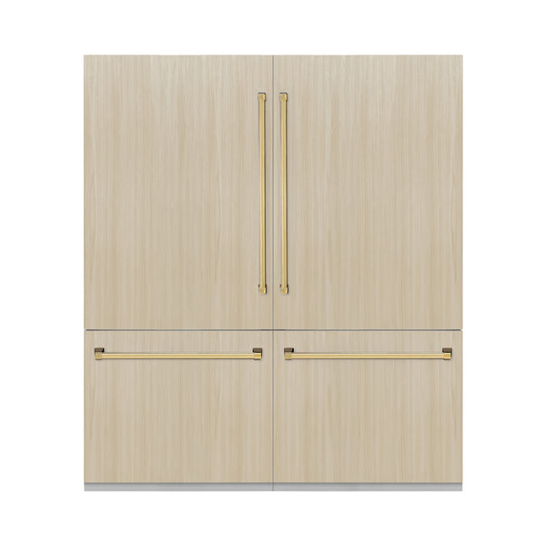 ZLINE Autograph Edition 72 in. 39.6 cu. ft. Panel Ready French Door Built-In Bottom Freezer Refrigerator with Water Dispensers and Ice Makers with Graphite Gray Interior and Polished Gold Accents (GRBITZ-72-G)