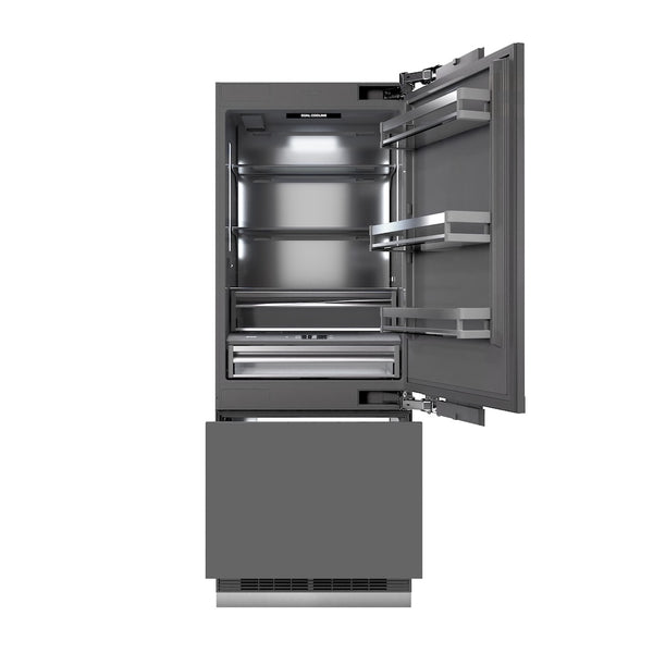 ZLINE 30 in. 16.1 cu. ft. Panel Ready Built-In Bottom Freezer Refrigerator with Water Dispenser and Ice Maker with Graphite Gray Interior, Open Box-Great Condition