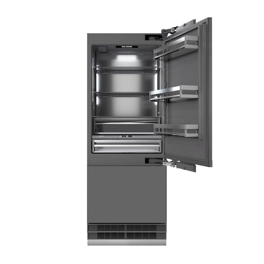 ZLINE 30 in. 16.1 cu. ft. Panel Ready Built-In Bottom Freezer Refrigerator with Water Dispenser and Ice Maker with Graphite Gray Interior, Open Box-Great Condition