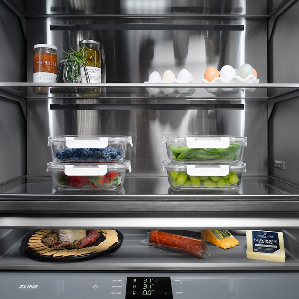 ZLINE 36 in. 19.6 cu. ft. Panel Ready French Door Built-In Bottom Freezer Refrigerator with Water Dispenser and Ice Maker with Graphite Gray Interior, Open Box-Great Condition