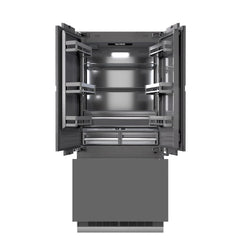 ZLINE 36 in. 19.6 cu. ft. Panel Ready French Door Built-In Bottom Freezer Refrigerator with Water Dispenser and Ice Maker with Graphite Gray Interior, Open Box-Great Condition