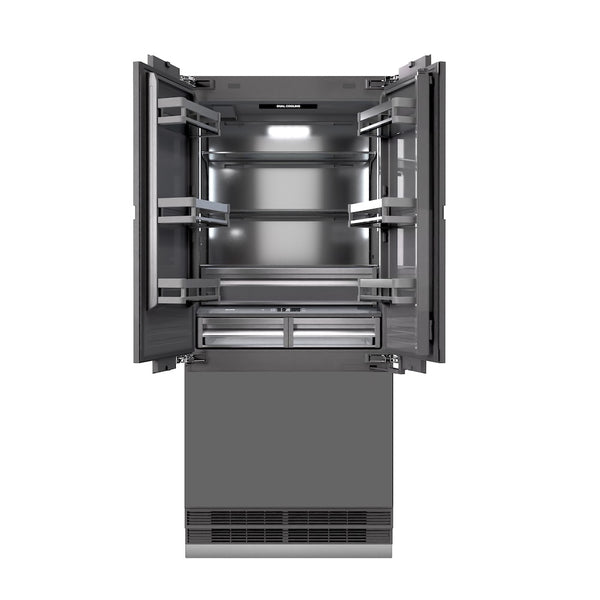 ZLINE 36 in. 19.6 cu. ft. Panel Ready French Door Built-In Bottom Freezer Refrigerator with Water Dispenser and Ice Maker with Graphite Gray Interior, Open Box-Great Condition