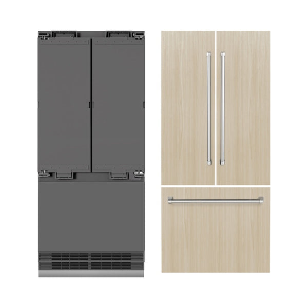 ZLINE 36 in. 19.6 cu. ft. Panel Ready French Door Built-In Bottom Freezer Refrigerator with Water Dispenser and Ice Maker with Graphite Gray Interior, Open Box-Good Condition